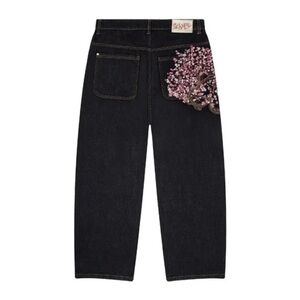 Cherry Blossom Embroidered Black Jeans